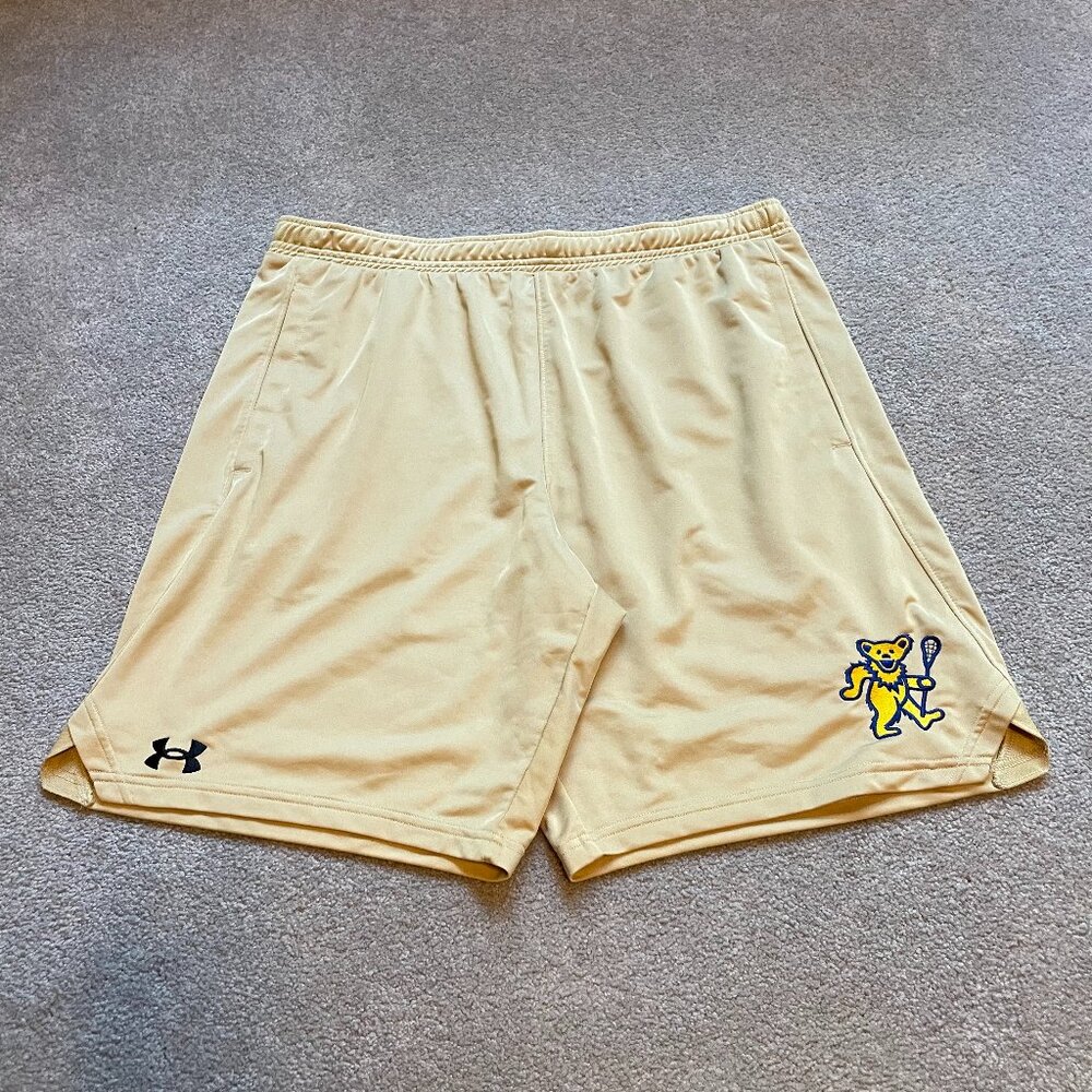 Under Armour Grateful Dead Shorts Mens XL Yellow Bear Lacrosse Athletic Loose